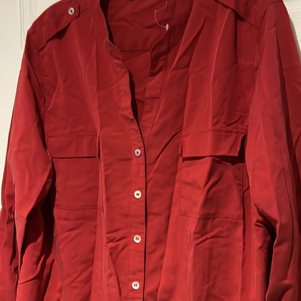Womens long sleeve red button down blouse - Picture 3 of 5